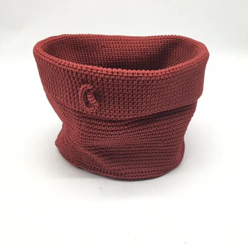 Boho Crochet Storage Basket 8” High 10” Diameter With Hook Red